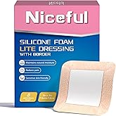 Niceful Silicone Foam Lite Dressing 3 x 3 in – Gentle Border Large Waterproof Bandages for Burns, Abrasions, Surgical Wounds – Medical Grade Wound Care Dressings for First Aid, Ultra Soft, 8 Count
