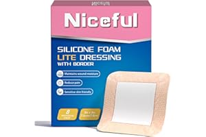 Niceful Silicone Foam Lite Dressing 3x3 in – Gentle Border Large Waterproof Bandages for Burns, Abrasions, Surgical Wounds – Medical Grade Wound Care Dressings for First Aid, Ultra Soft, 8 Pack