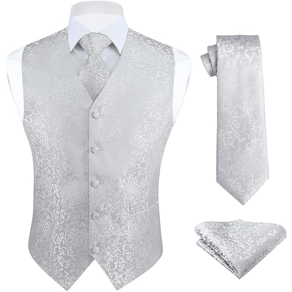 Ensemble Gilet Et Cravate YourTies Pour Homme - Soie Jacquard Floral, Inclut Carré De Poche, Boutons De Manchette, Pince