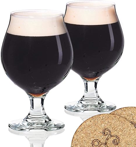2 Libbey Belgian Style Stem Tulip Beer Glasses 473ml Lambic Ale Dark Beer Glass Set Of