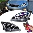 HCMOTIONZ HCmotion Headlights Compatible with Lexus IS250/ IS250C IS350 IS350C IS220d 2006-2013, ISF 2008-2014 With DRL Start UP Animation & Sequential Indicator & Amber Reflector (RGB-Clear)