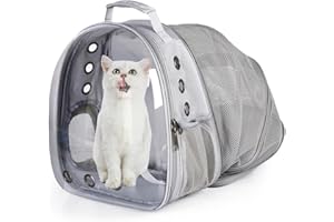 DUANY STORE Cat Backpack Carrier Expandable Ventilate Transparent Pet Dog Backpack for Large Cats Hiking, Travel, Outdoor, Airline-Approved Space Capsule Backpack(Grey)