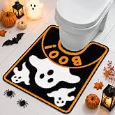 NIGOWAYS Halloween Toilet Rug U-Shape Bath Mat - Spooky Ghost Boo! Design | Soft Absorbent Non-Slip Contour Mat for Bathroom, Cute Halloween Decor, Seasonal Holiday Home Decor (24