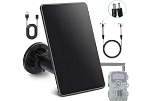 ZONKASION Trail Camera Solar Panel, Mini Solar Battery Charger DC 12V/1A 6V/1.5A Build-in 5000mAh Rechargeable Lithium Battery, IP66 Waterproof Hunting Accessory, 10ft Insulated Cable, 6.7" Lx4.6 Wx1.25 H