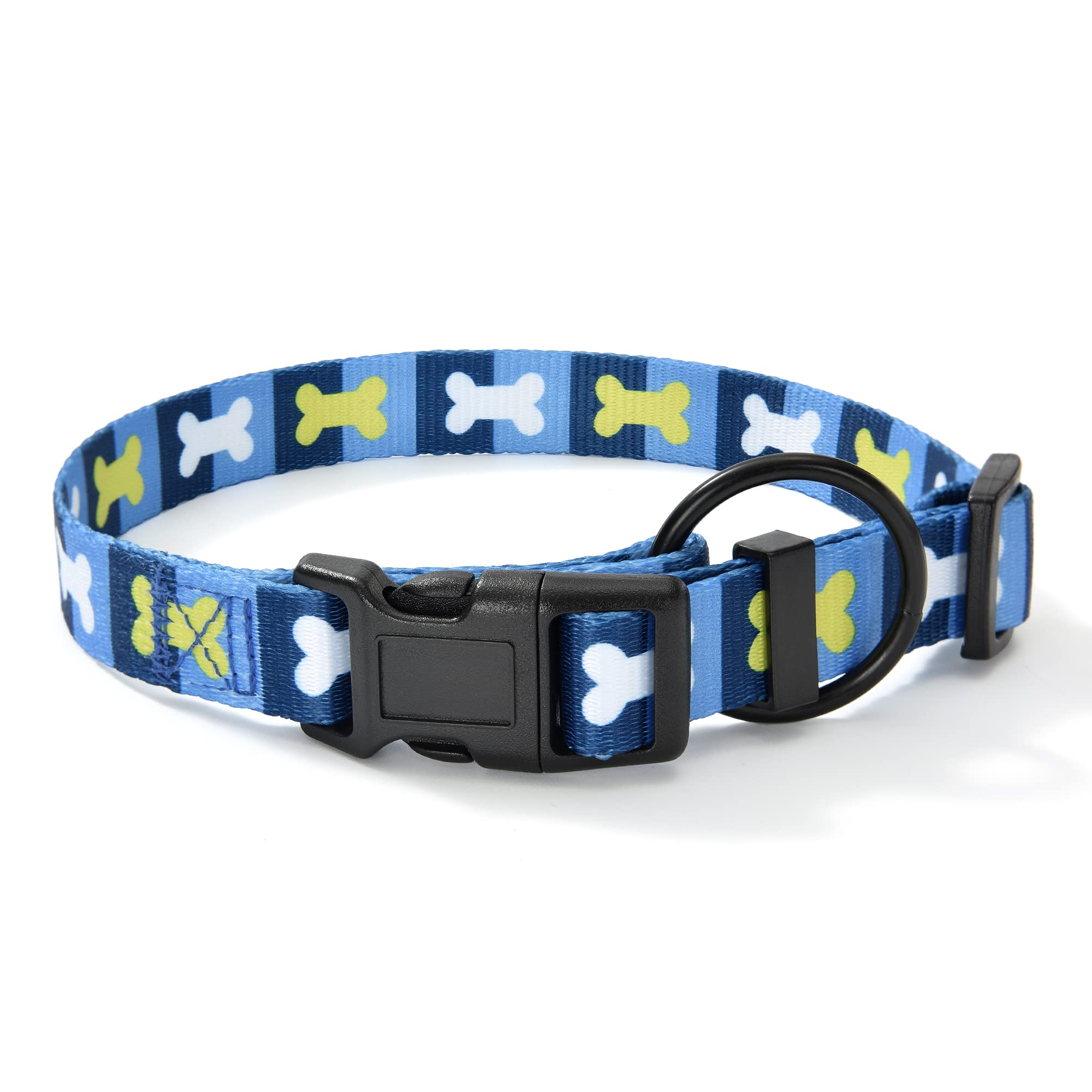 Photo 1 of Mile High Life Nylon Puppy Dog Collar Nylon w Cute Patterns Lightweight Girl Boy Collar for Small/Medium/Large Dogs (Blue Bone, Small Neck 11"-15")