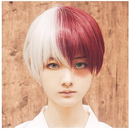 Colorground Half Silver White Half Red Cosplay Wig For Halloween
