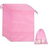 6 Pcs Travel Shoe Bags, ULIFEMALL Large Non-Woven Drawstring Shoes Storage Bag with Transparent Slot Clear Window Portable Waterproof Dustproof Shoes Pouch Packing Organizer for Men Women, Pink
