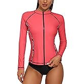 ATTRACO Long Sleeve Rash Guard Shirts for Women Full Zip Jackets Sun Protection Surfing Swimsuit