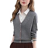 LAI MENG FIVE CATS Women's V-Neck Casual Collared 2 in 1 Pullover Top Long Sleeve Shirt Striped Contrast Blouse