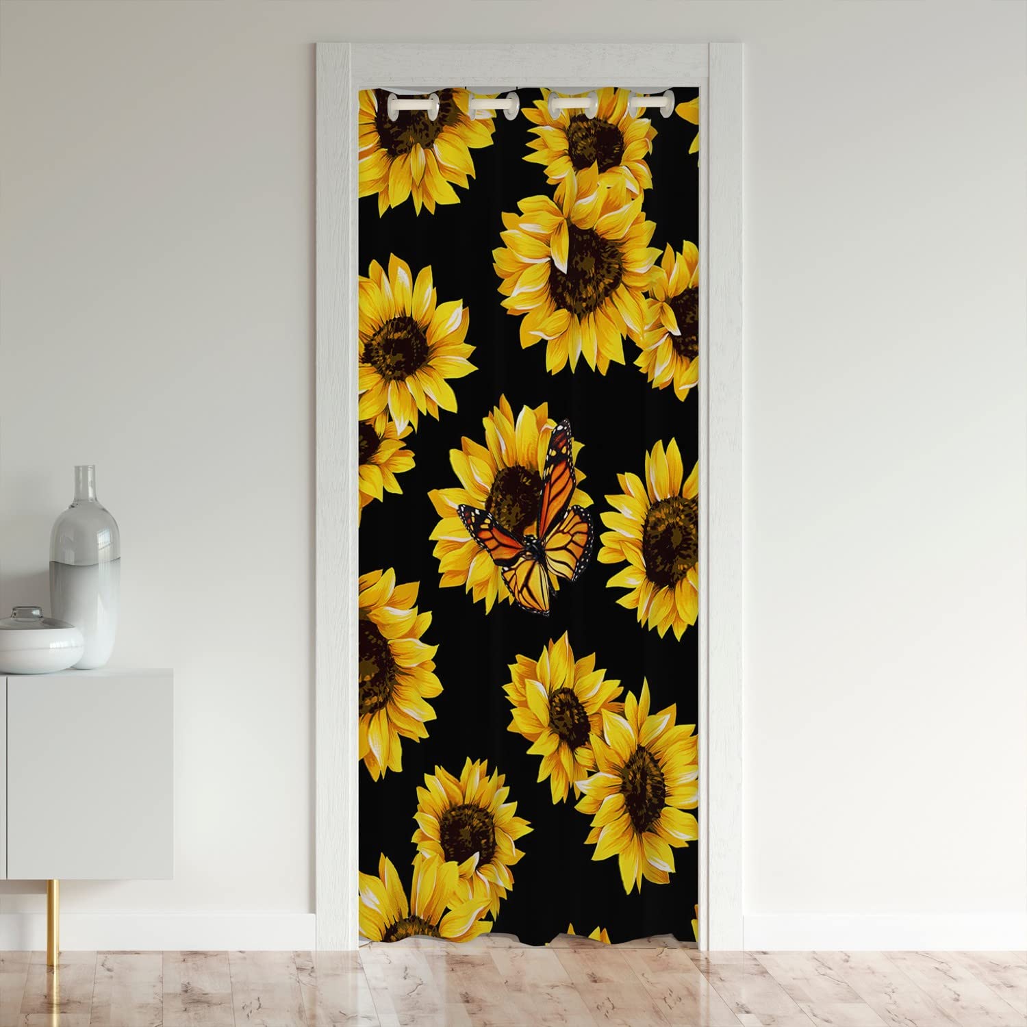 Sunflower Doorway Curtain Privacy Door Cover Curtain Insulated Thermal Curtains for Bedroom Floral Butterfly Door Curtain Sunflowers Closet Door Cover Curtain and Living Room 132x203cm 1 Panel