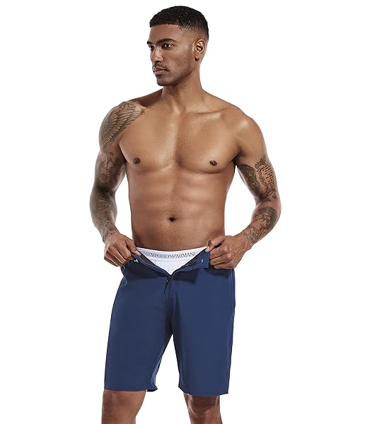 DIFFICORT MENS SWIM TRUNKS WITH COMPRESSION LINER 9″ ZIPPER FLY BATHING SUITS QUICK DRY SWIMMING SHORTS WITH ZIPPER POCKETS,DARK BLUE,34