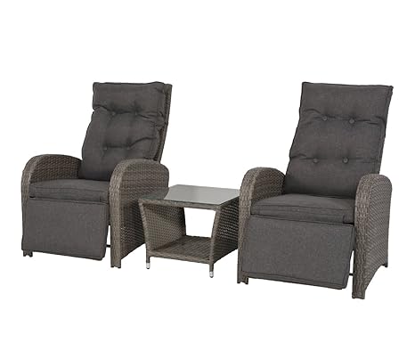 lifestyle4living Lounge Gartenmöbel Set aus Polyrattan in grau. Gartenstühle verstellbar inkl. Sitzauflagen, Gartentisch, wet