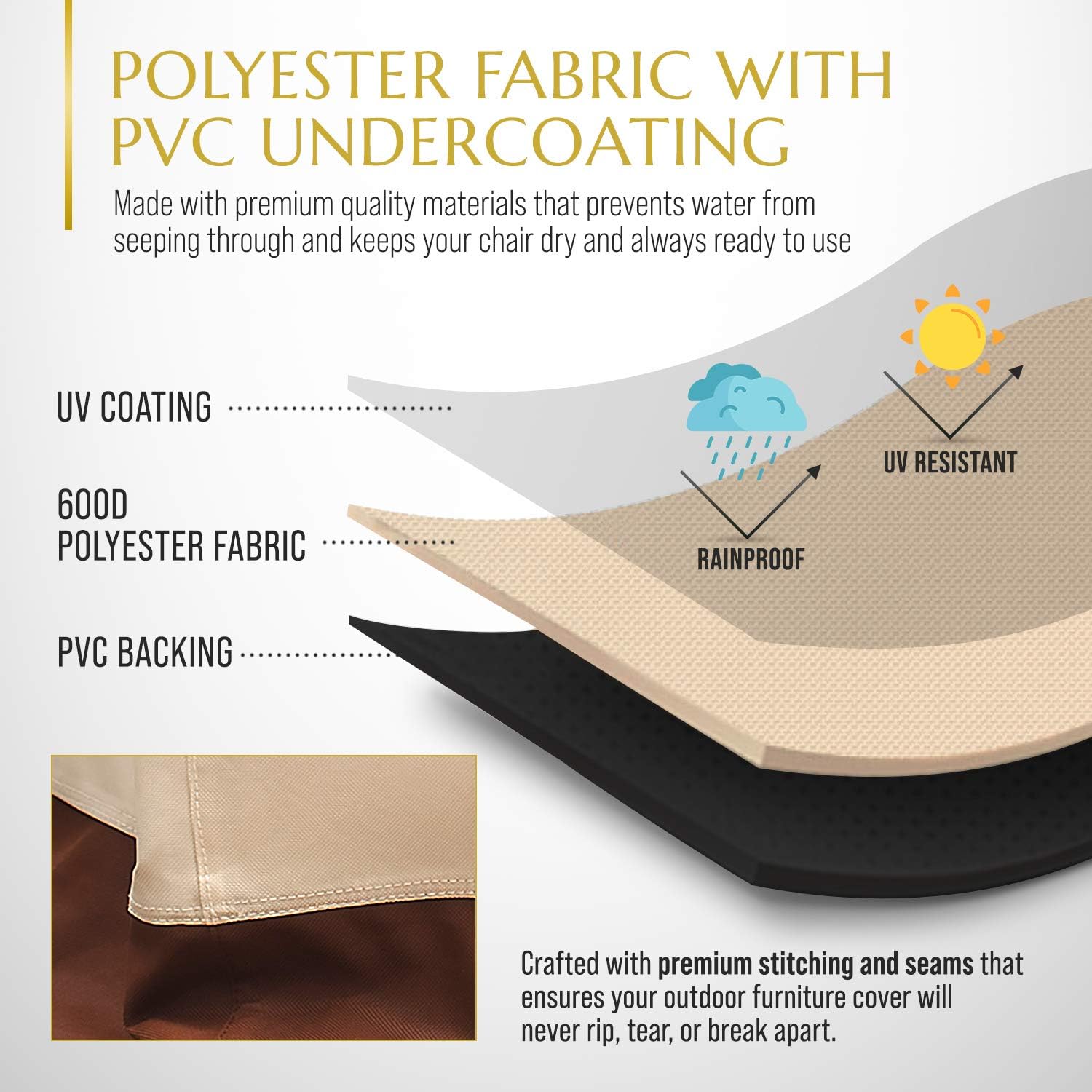 Signature Living Set of 2 Outdoor Waterproof Patio Chair Covers, Durable 600D UV-Coated Polyester Outdoor Chair Covers for All-Weather Protection (Tan, Large 40 Inch): Kitchen & Dining