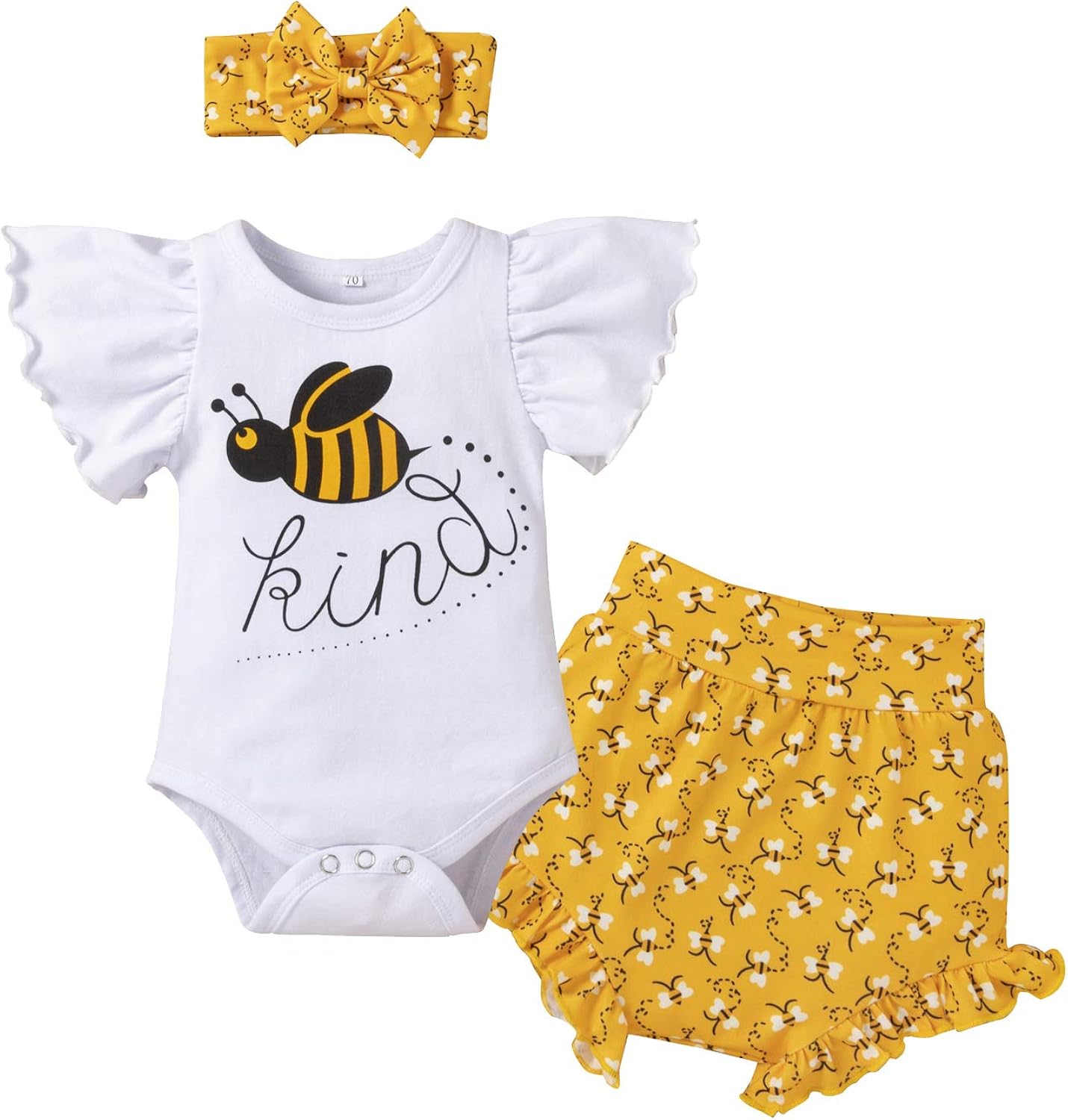 Isn't She Lovely Newborn Baby Girls Coming Home Outfit Ruffle Romper Shorts Pants Headband 3PCS Summer Clothes Set