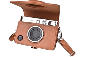 MUZIRI KINOKOO Case for Instax Mini EVO Camera - PU Leather Case Compatible for Fuji Instax Mini EVO Instant Camera - Mini EVO Case with Shoulder Strap - in Brown Lychee Texture Horizonal Style