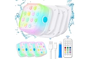 VIDOME Rechargeable Pool Lights, Pool Lights with Remote, IP68 Full Waterproof Submersible Led Lights Built-in Magnet 16 Color Changing Floating Lights for Bathtubs, Ponds, Party Decor (4 Set)
