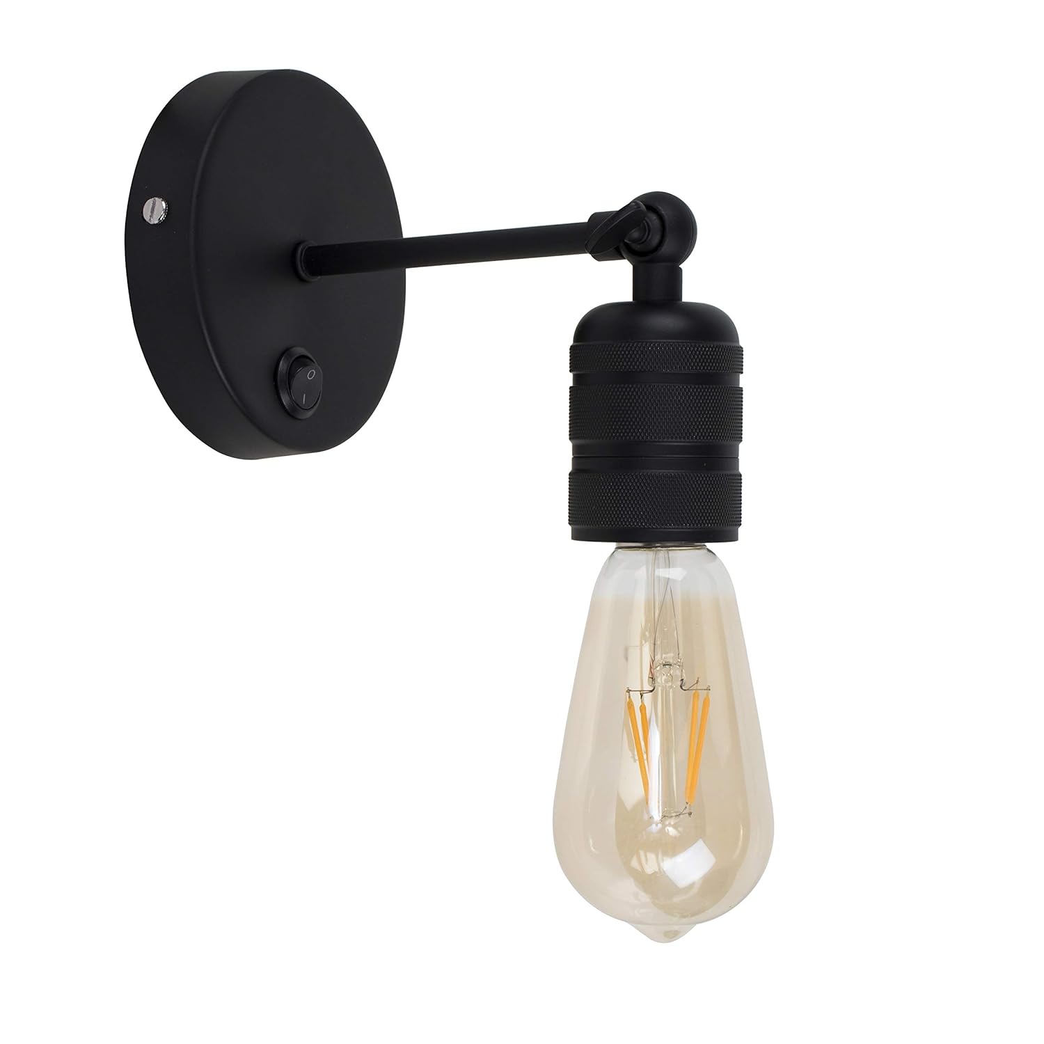 Modern Matt Black Switched Single Wall Light Fitting Complete with a