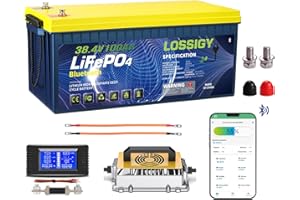 LOSSIGY 36V Lithium Golf Cart Battery, 36 Volt 100Ah LiFePO4 Battery with 25A Lithium Charger, Perfect for Golf Carts,Trolling Motors, Marine, Built in 200A BMS,Peak Current 1000A