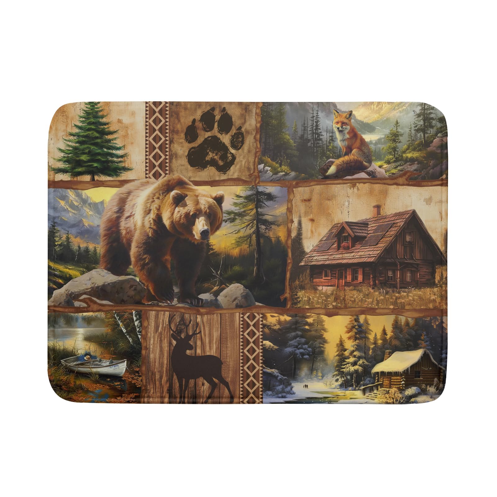 Photo 1 of Bear Deer Fox Dish Drying Mat Rustic Cabin Lodge Dish Drainer Mats 18x24 Inch Absorbent Washable Dishes Rack Pad for Sink Kitchen Counter