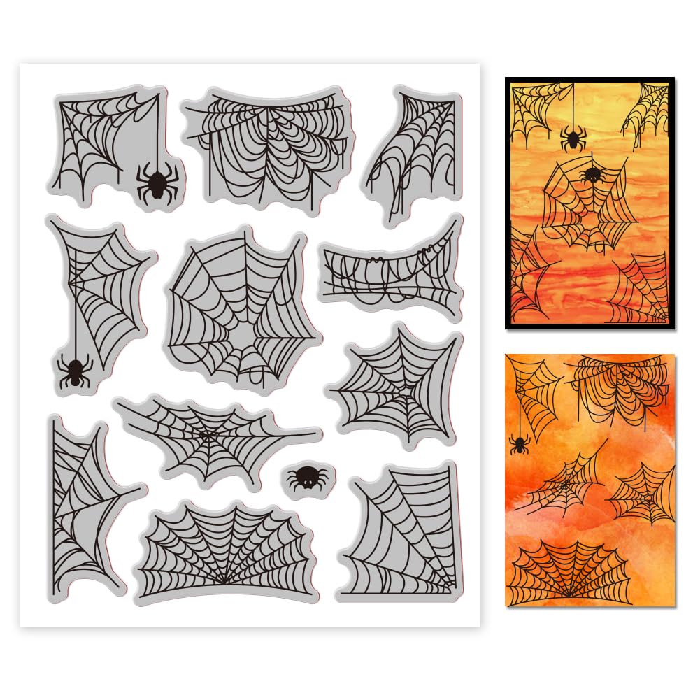GLOBLELAND Spider Web Border Cling Rubber Stamp 7.09x8.66inch Halloween Spider Web EVA Stamps Embossing Stamp Seal Rubber Stamps for DIY Scrapbooking and Card Making Paper Craft Decor