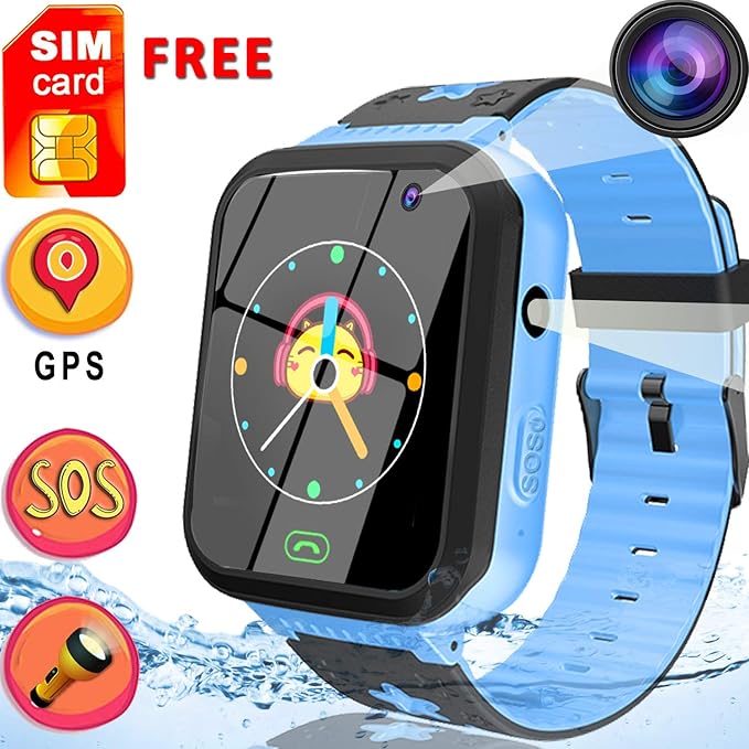[Free SIM Card]Upgrade Kids Smart Watch Phone, GPS Tracker Watch SOS Voice Chat for 4-12 Years Old Boys Girls Waterproof Smartwatch Anti-Lost ...