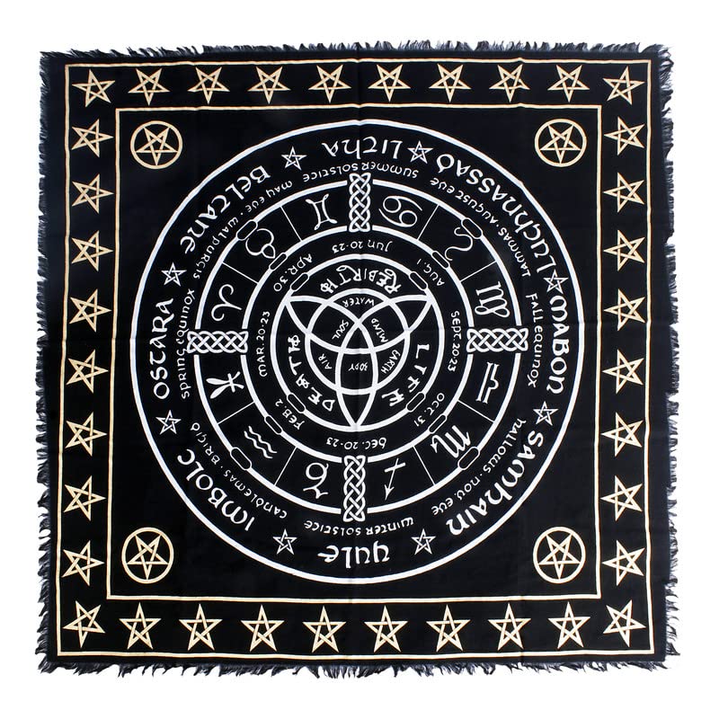 OCTAZI Altar Table Cloth Tarot Cards Bandana Tablecloth Wiccan Altar Tools Napkins Witchcraft Supplies Square Witch Pagan Spiritual Celestial Deck Witchy Spell Cotton Sacred Alter Cloth With Fringes