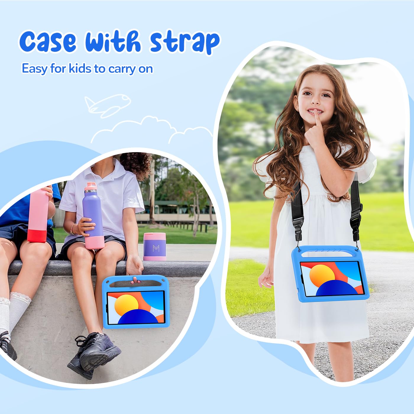 RollinCase Kinder Hülle für Xiaomi Redmi Pad SE 8.7 Zoll 2024, Eva Leicht Stoßfest Schutzhülle mit Kindergriff und Schultergurt, Blau 3
