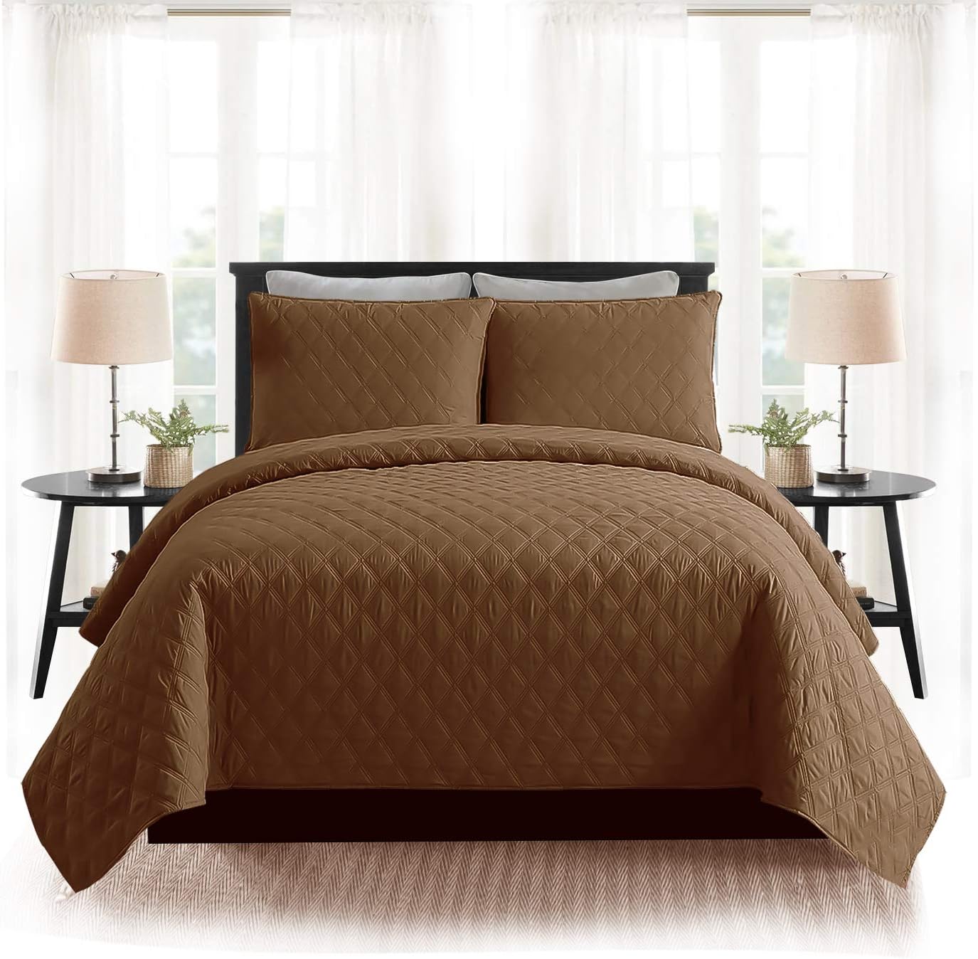 AMEHA Quilted Bedspread Throw Embossed Pattern Quilt Coverlet Comforter