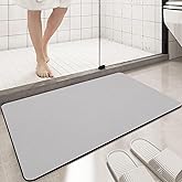 Diatomaceous Earth Bath mat Bathroom Rugs Super Absorbent Quick Dry Non Slip Bath Mat Thin Bathroom Floor Mats Fit Under Door-Shower Rug for in Front of Bathtub Shower, Grey, 15.7"*23.6"