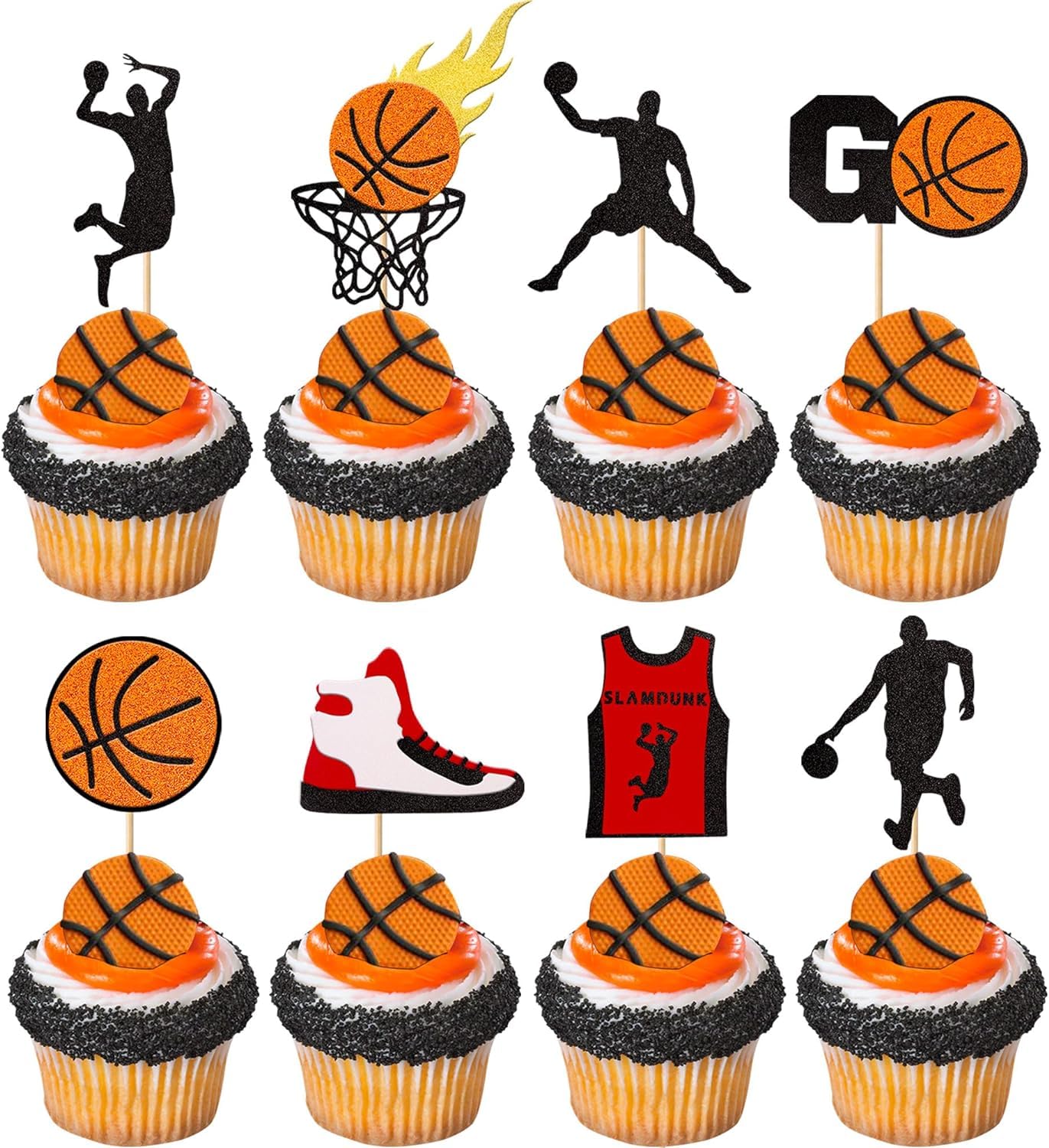 SYKYCTCY 24 Pack Basketball Cupcake Toppers - Player Slam Dunk Apparel Picks for Baby Shower, Sports Theme Birthday Party Cake Decorations Supplies
