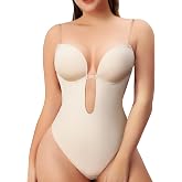 Slimers Backless Plunge Shapewear for Women: Low Back Thong Shaper to Daily | Open Back bodysuits with Open Crotch Daily Use, Invisible Under Wedding &amp; Formal Dresses