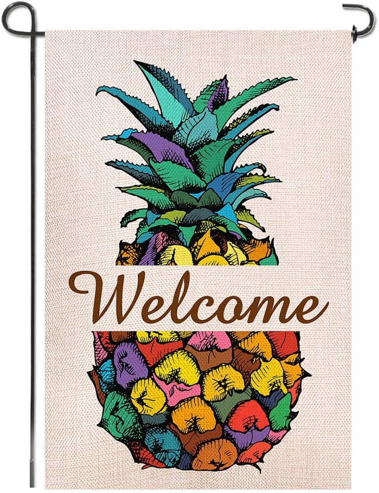 Shmbada Pineapple Welcome Double Sided Burlap Garden Flag, Premium Material, Seasonal Spring Summer Outdoor Funny Decorative Flags for Garden Yard Lawn, Gift for Children, 12.5 x 18.5 inch