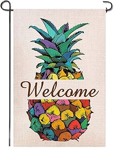Shmbada Pineapple Welcome Double Sided Burlap Garden Flag, Premium Material, Seasonal Spring Summer Outdoor Funny Decorative Flags for Garden Yard Lawn, Gift for Children, 12.5 x 18.5 inch