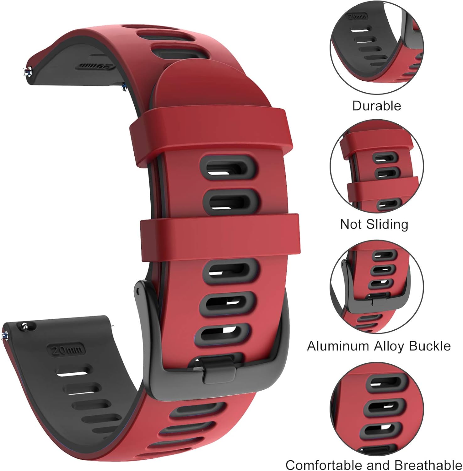 ISABAKE 20mm Silicone Watch Strap for Garmin Vivoactive 3, Forerunner 245/645, Vivomove HR, Samsung Galaxy Watch 42mm - Image 5