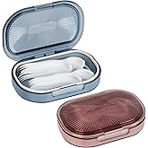 Adorila 2 Pack Travel Cotton Swab Qtip Holder, Portable Hair Tie Organizer with Lid, Flosser Dispenser, Plastic Flosser Dispenser Hair Accessories Organizer (Pink, Blue)