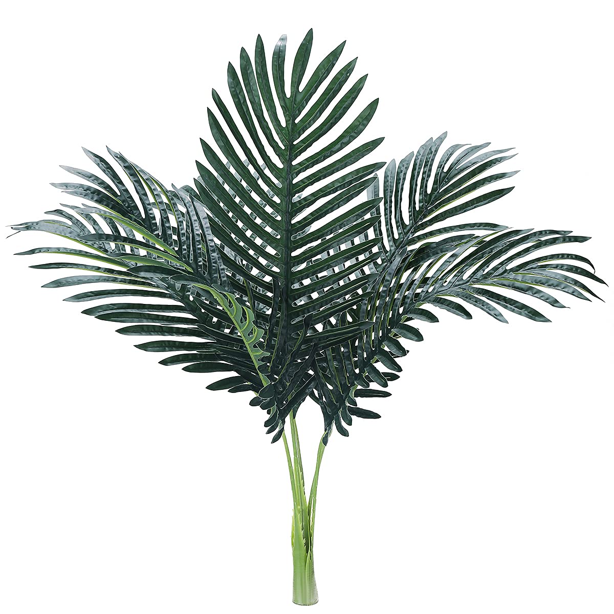 Worown 6 Pieces Artificial Palm Leaves with Stem, Faux Palm Plants Branches, Tropical Green Plant Leaves for Jungle Hawaii Birthday Barbecue Party Beach Theme Decorations