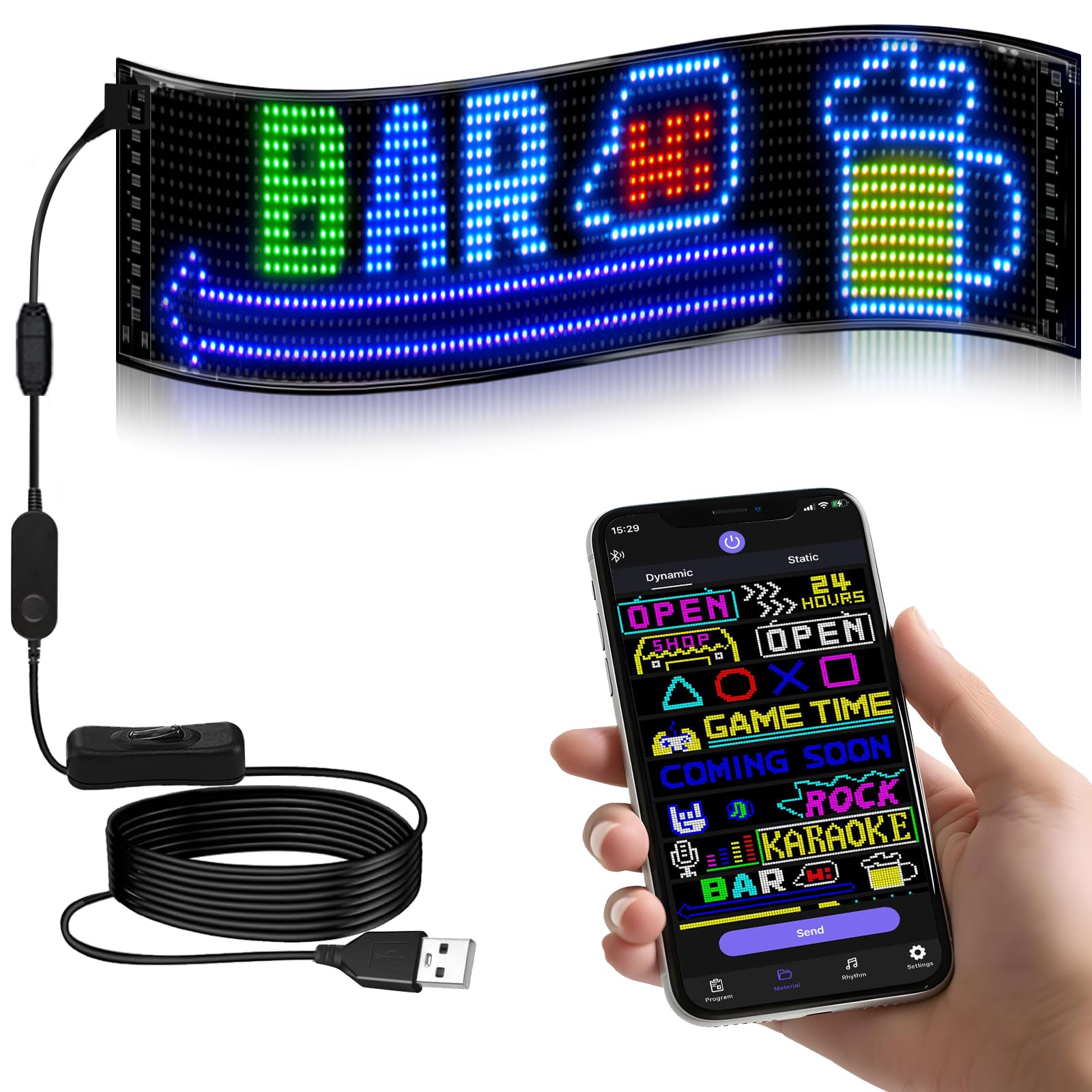 Photo 1 of Programmable LED Sign | Message Scrolling Display for Indoor | Flexible Advertising Sign | Bluetooth APP | Custom Editor Animations/Text/Graffiti (27"x 5")