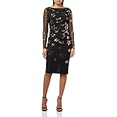 Vince Camuto Womens Long Sleeve Sequin Mesh Side Ruched Bodycon Dress