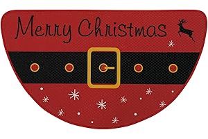17 * 29in Red Half Round Christmas Welcome Doormat – Non-Slip Absorbent Entry Rug, Festive Floor Mat for Indoor Outdoor Entra