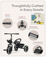 KRIDDO Kids Tricycle 18-36 Months to 5 Years Black Trike Safety Wheelbase view 5