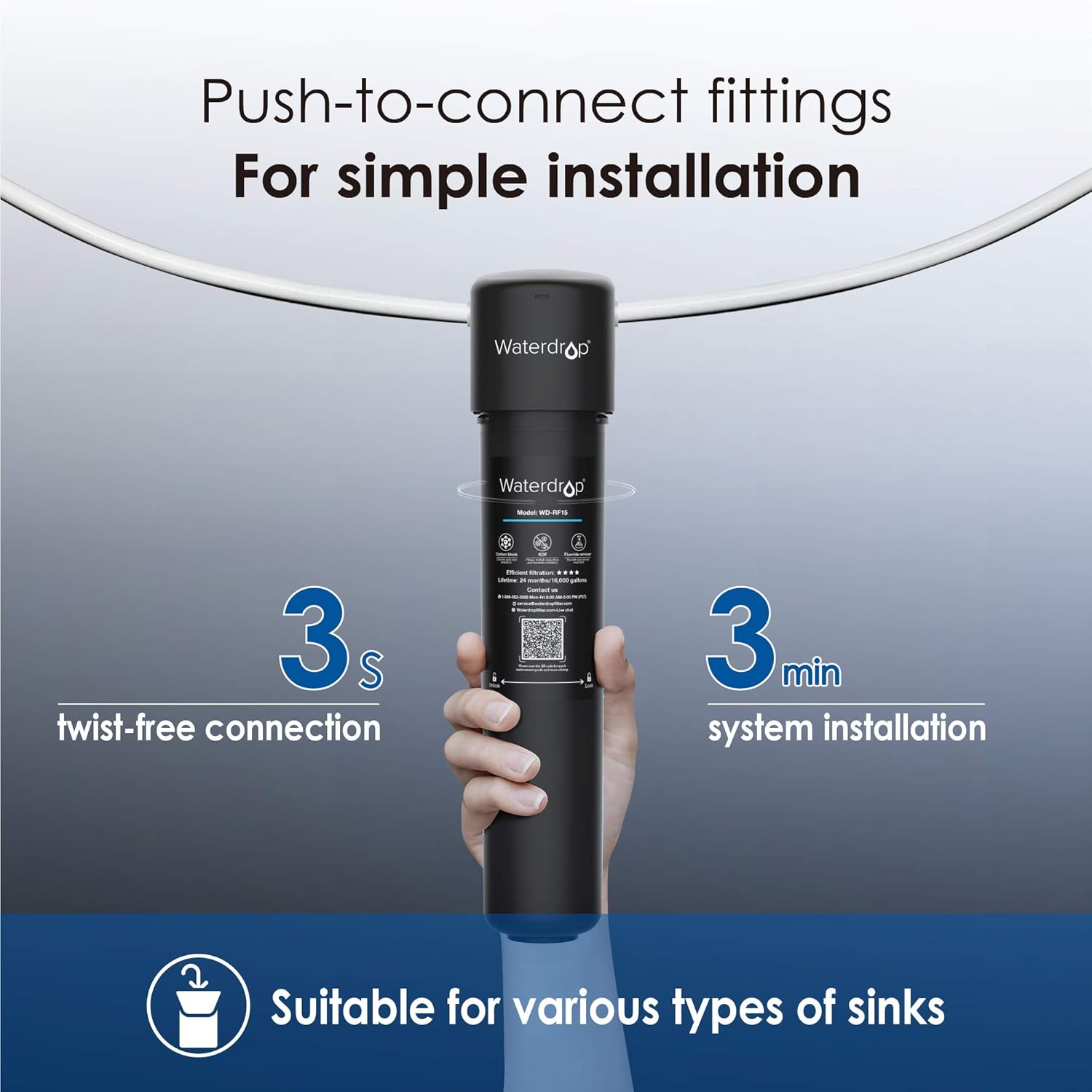 Waterdrop 15UB Under Sink Water Filter System, 16K High Capacity Drinking Water Filtration System, with Dedicated Brushed Nickel Faucet, Removes 99% Chlorineand Reduce Lead, Bad Taste & Odor, USA Tech: Industrial & Scientific