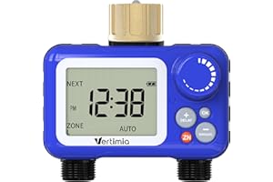Vertimia Hose Watering Timer Double-Outlet, Sprinkler Timer Programmable Water Timer for Garden Hose with Rain Delay/Manual Watering/Automatic Irrigation Controller System, Outdoor Lawn Sprinkler