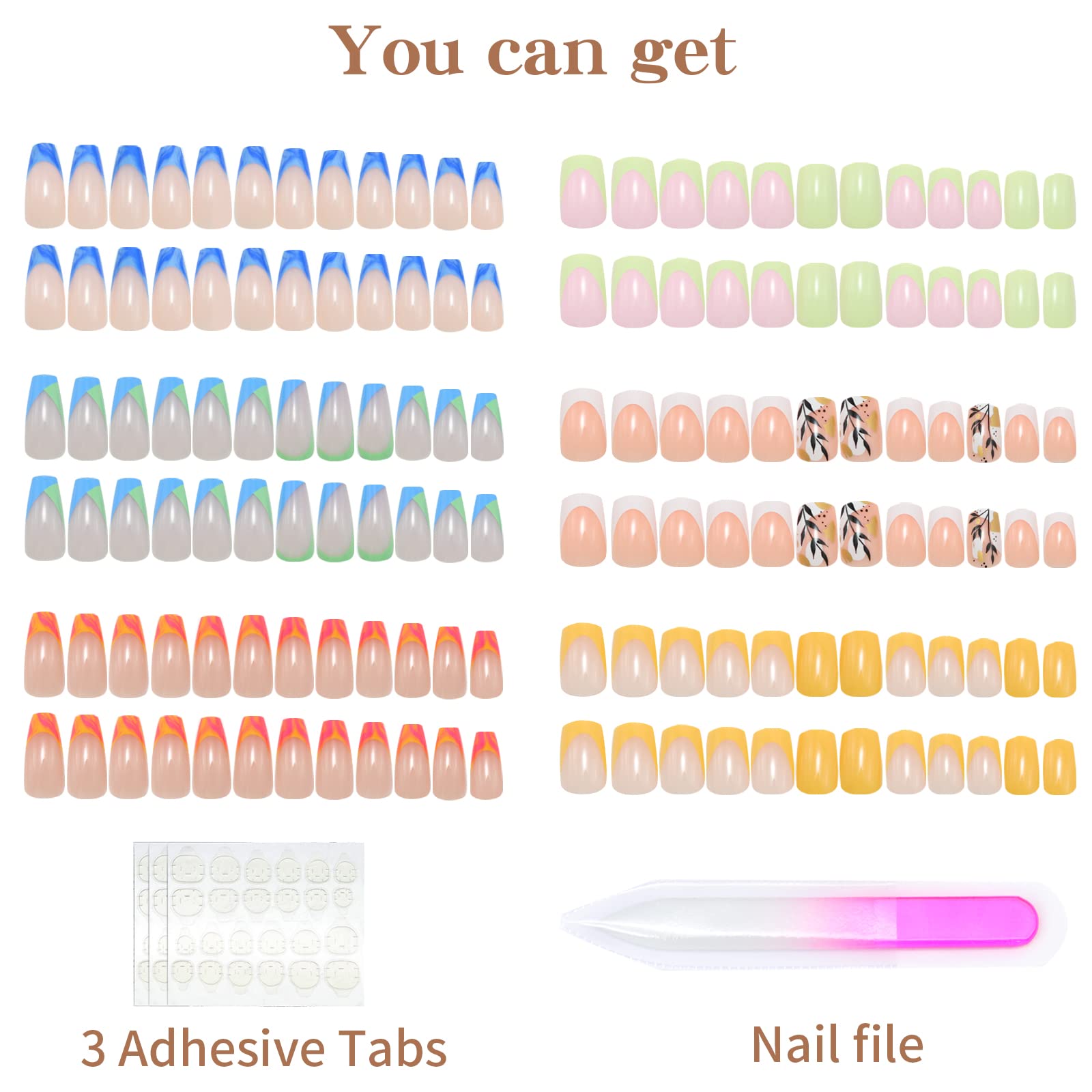 6 Packs (144 Pcs) Press on Nails Medium, Misssix Short Fake Nails Glue on Nails Square Set with Adhesive Tabs Nail File for Women - Image 3