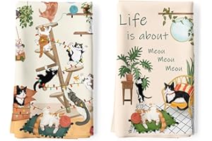 Arquiel Cute Cat Tea Towels, Cotton Kitchen Towel 18.9 × 27.5 inch, Quick Drying Dish Cloth for Party Anniversary Holiday Dec