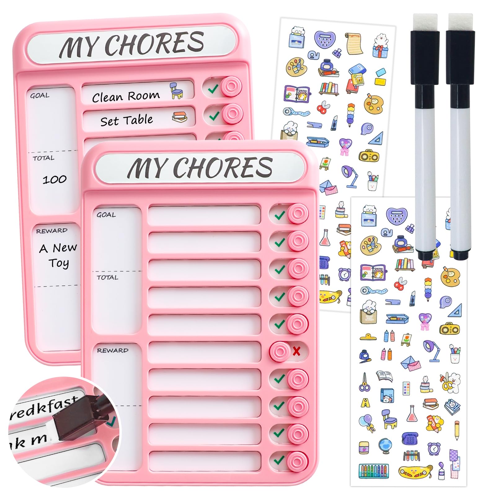 Photo 1 of 2 Pcs Dry Erase Chore Chart for Kids, Magnetic Whiteboard Checklist Board, Reusable to Do List Board, RV Daily Routine Schedule Board Planner for Refrigerator, Wall, Desk