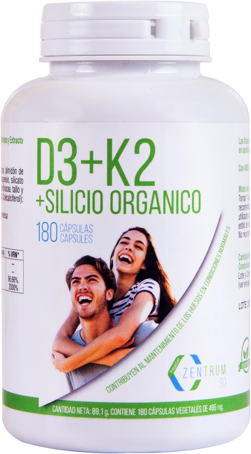 Vitamin D3, Vitamin K2 and Silicon for The Maintenance of Strong Bones - VIT D3 and VIT K2 for The Correct Absorption and Distribution of Calcium in Our Body - 180 Capsules