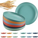HEYCOME 12 Pcs Unbreakable Deep Dinner Plates Set, 10 inch Reusable Plastic Wheat Straw Plates, Microwave and Dishwasher Safe Plate for Kitchen, Lightweight Plate for Dessert, BPA Free, 6 Colors