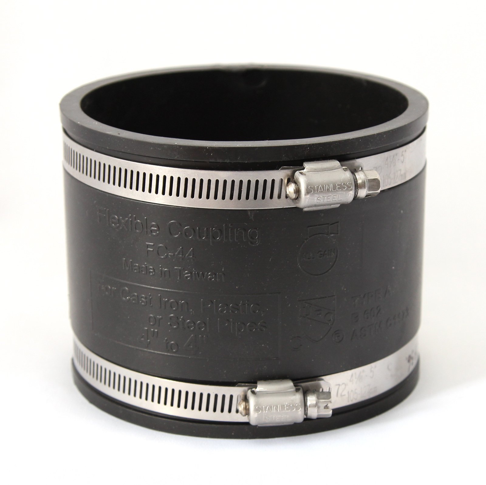 Pipestation 4" PVC Rubber Coupling for Soil Drain Repair, Includes Hose Clips