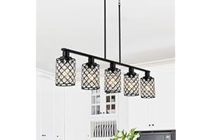 KPIOK Kitchen Island Lighting,5-Light Dining Room Light Fixture Over Table,Black Linear Chandelier with Black Handmade Crystal Shade,Pendant Lighting for Kitchen Light Dining Table Living Room