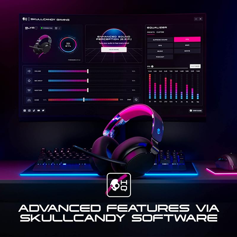 SLYR Pro Casque de Gaming Multiplateforme Supra-Auriculaire Filaire, Perception Sonore Optimisée, Microphone IA, Compatible Xbox + PlayStation + PC - Bleu